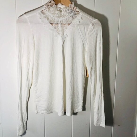 American Rag Womens Illusion Lace Mock Neck Top Small - Picture 3 of 6